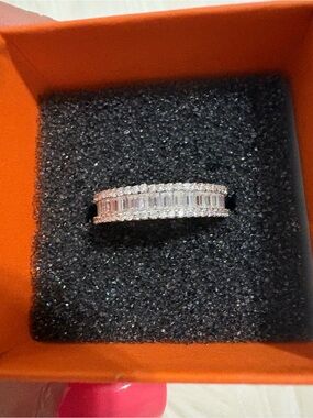 Sterling Silver Moissanite Baguette & Pavé Eternity Band Size 7